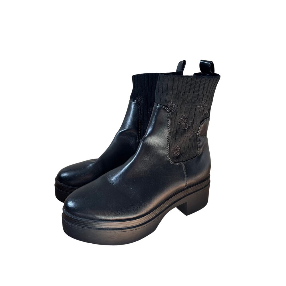 Guess Black Leather Knit Ankle Boots Size 8M - Picture 3 of 10